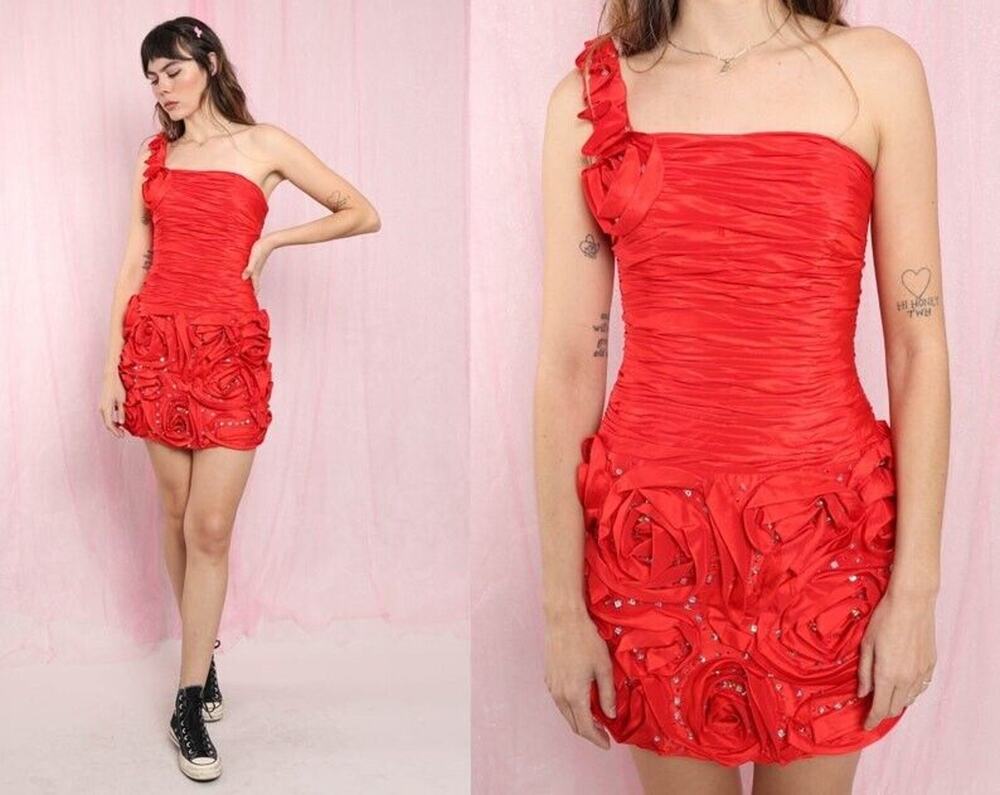 Alisha Hill Red Ruffle Rosette Prom, Party Dress, Cocktail Dress Size 4